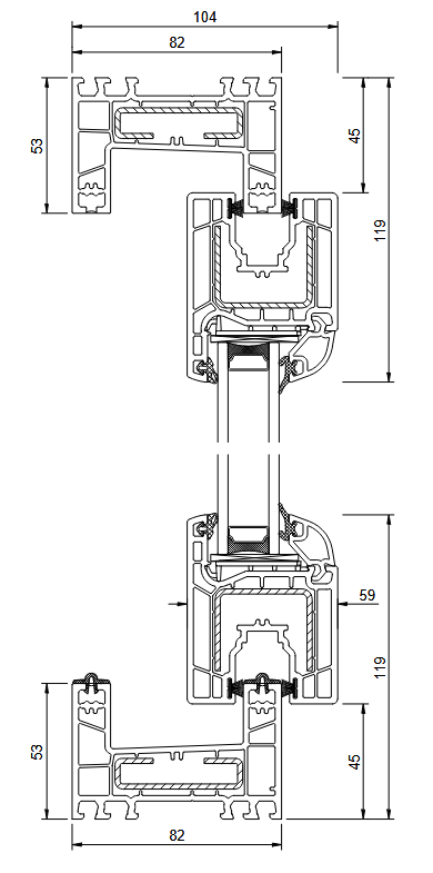 IGLO Slide Profilquerschnitt — 70mm 5-Kammer-Schiebe